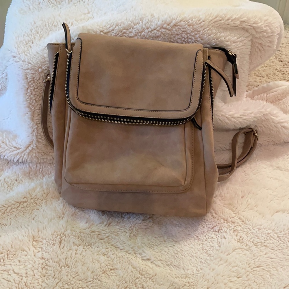 Camel color suede book bag purse